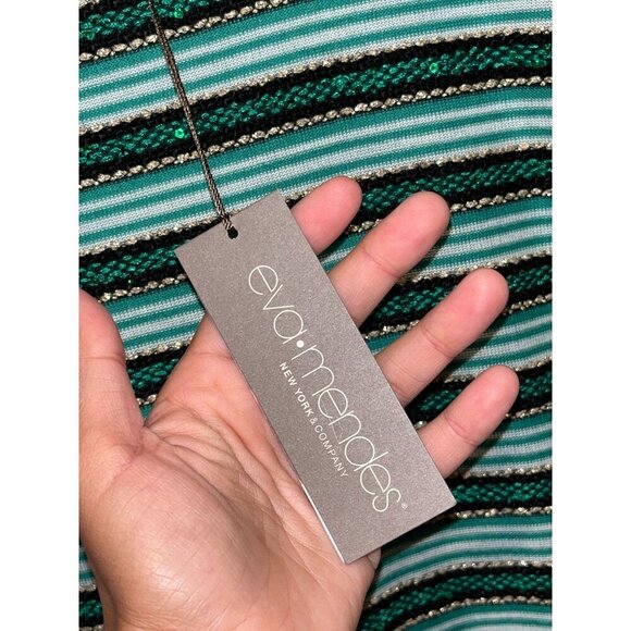 NWT Eva Mendes Green/Black Striped Sequin Shift Midi Dress XXL Womens - Picture 8 of 14